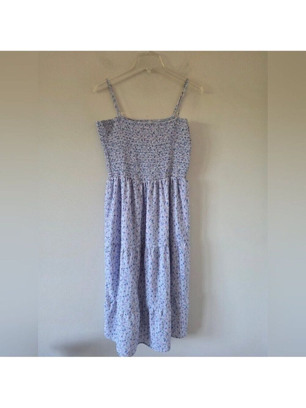 HEARTLOOM | Smocked Dress Tiered Skirt Floral Blue Spaghetti Straps Sz L